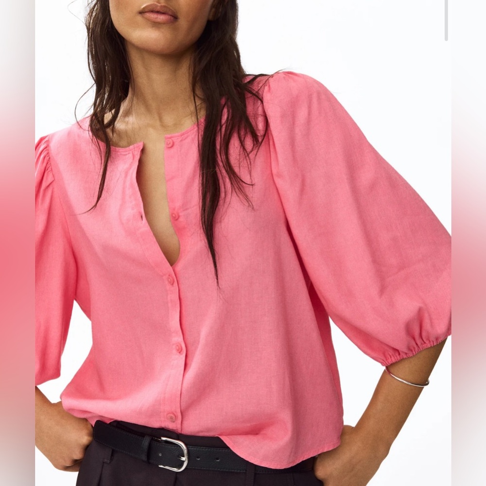 H&M Pink Linen Viscose Blend Natural Fiber Blouse Women’s Medium